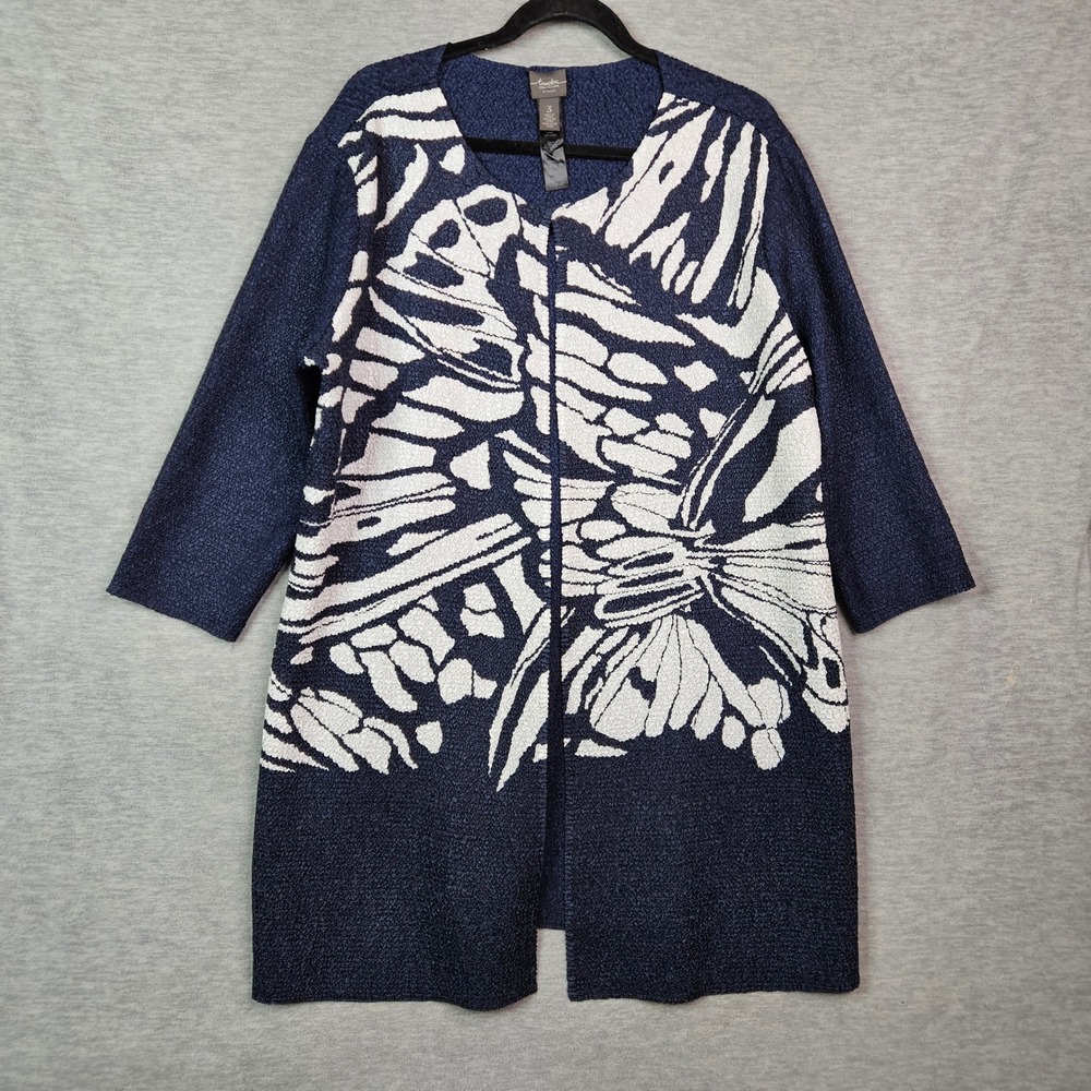 Chicos Travelers Collection Butterfly Crinkle Open Front Cardigan Sz 3 US sz 16
